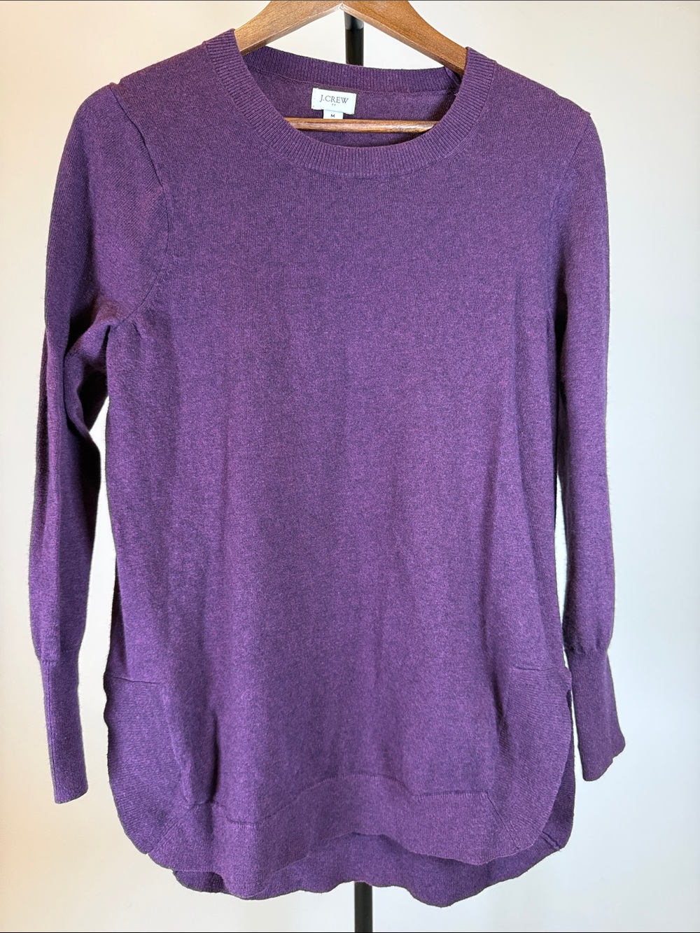 J. Crew Plum Purple Wool Blend High-Low Knit Tunic Crewneck Sweater Size M